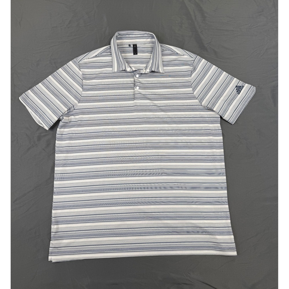 Adidas Primegreen Mens XL Golf Polo Shirt‎ Striped Navy Blue White GM0230 EUC